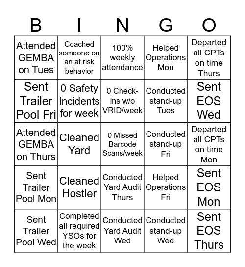 TOM BINGO M-F 3rd Shift Bingo Card