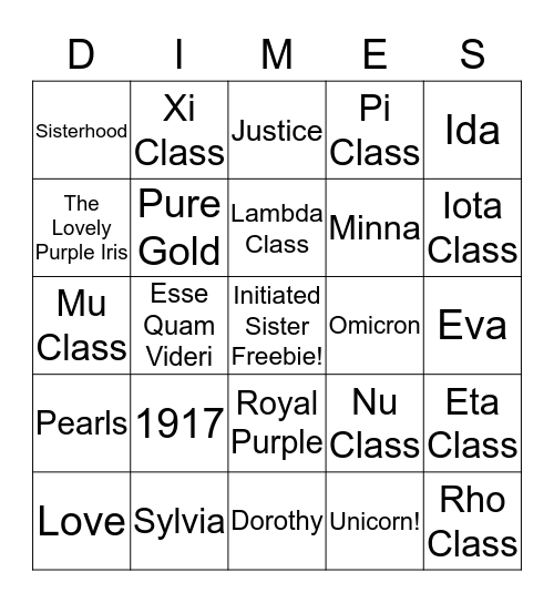 D I M E S!  Bingo Card