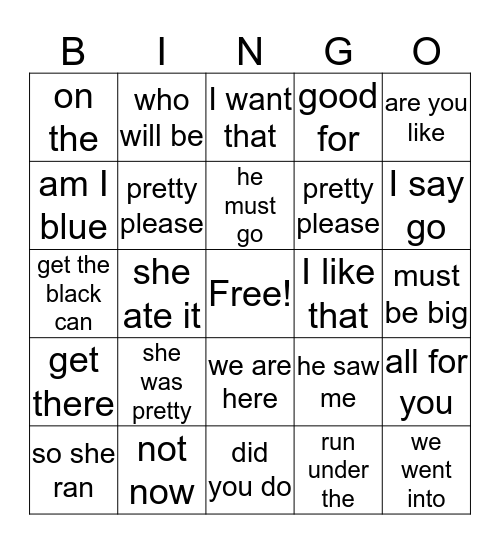 Primer Phrases Bingo Card