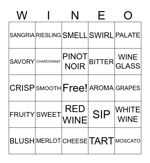 "LADIES NIGHT IN WINE TASTING" Bingo Card