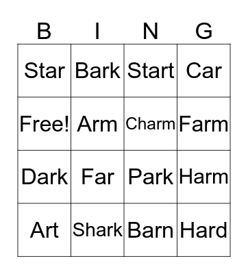 AR words Bingo Card