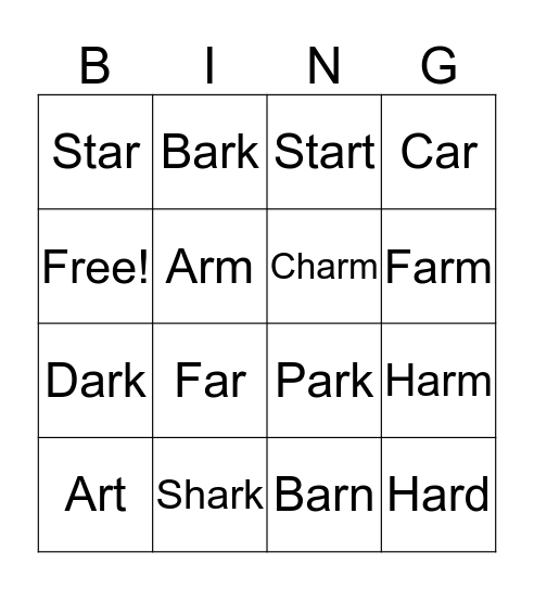 AR words Bingo Card