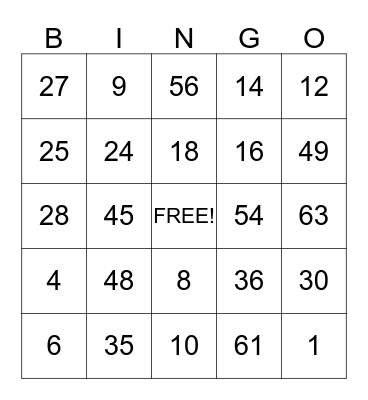 Multiplication Bingo Card