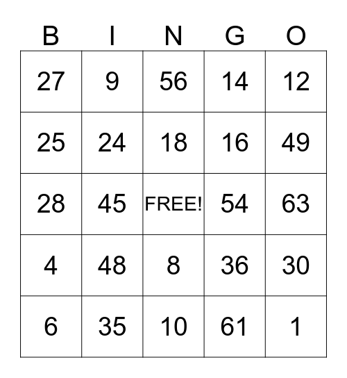 Multiplication Bingo Card
