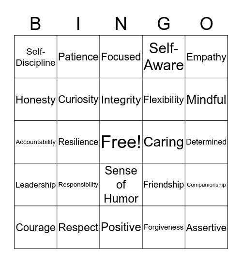 Life Skills BINGO Card