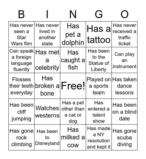 CW Team Bingo Card