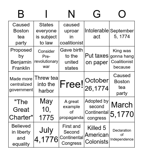 Chapter 2 Bingo Card