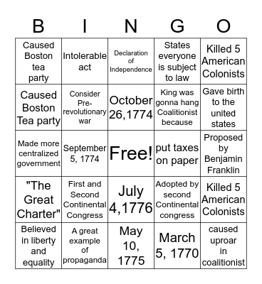 Chapter 2 Bingo Card