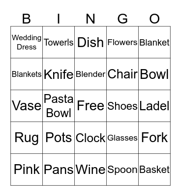 Jenn's Bridal Shower Bingo Card