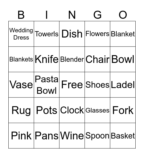 Jenn's Bridal Shower Bingo Card