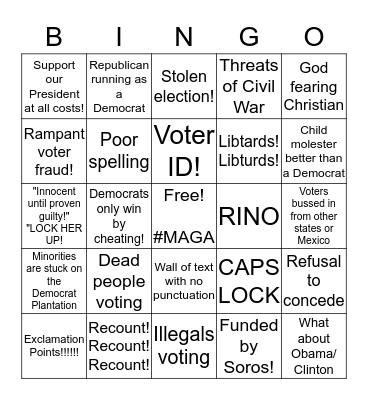 Republican Election Loss Bingo Card
