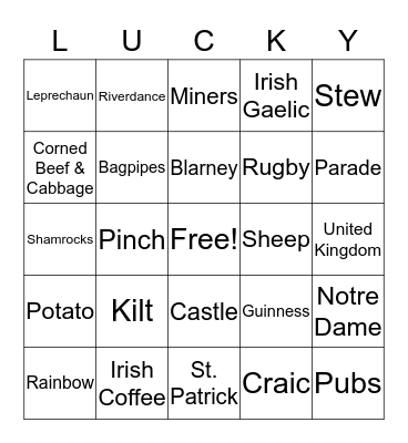 May the luck of the Irish be with you! Bingo Card