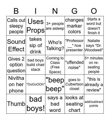 Dr. Woodwell Bingo Card