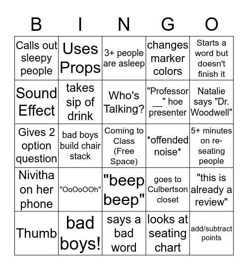 Dr. Woodwell Bingo Card