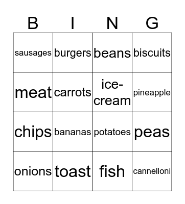 I want food! Bingo Card