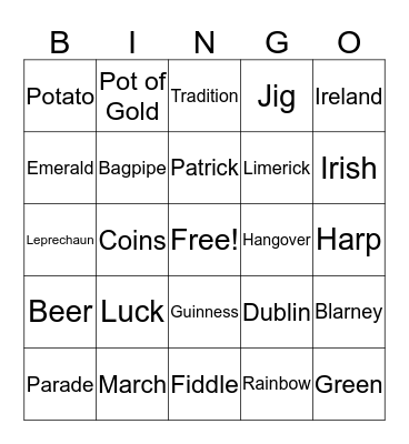 St Patrick's Day Bingo Card