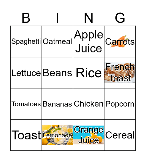 Little Foodies Bingo Card