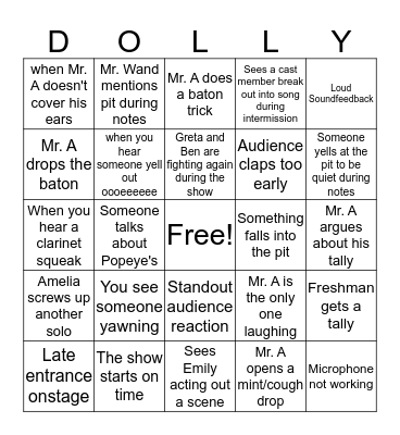 Hello Dolly! Pit Bingo Card