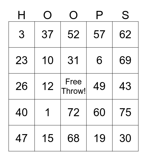 BASKETBALL BINGO Card