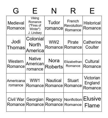 Historical Romance Bingo Card