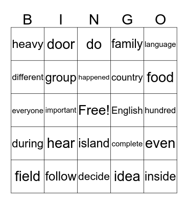 2nd Base Bingo Card