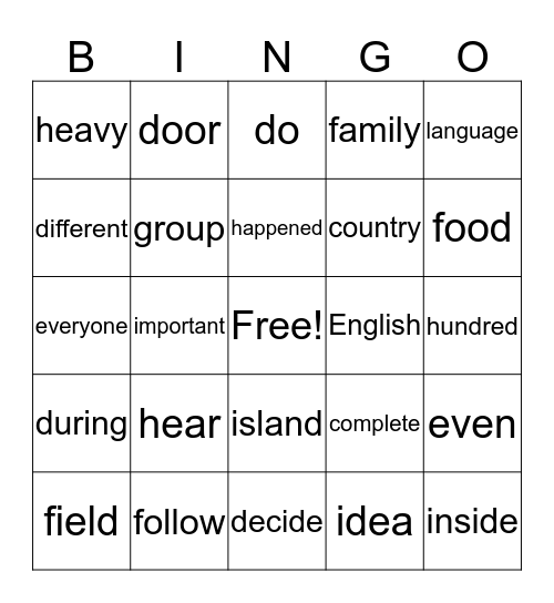 2nd Base Bingo Card