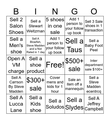 BINGO SHOES Bingo Card