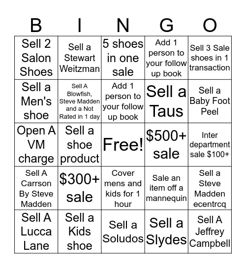 BINGO SHOES Bingo Card