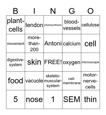 Cells Bingo Card