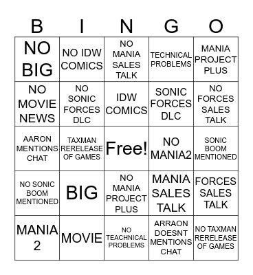 SONIC SXSX 2018 Bingo Card