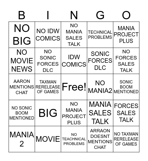 SONIC SXSX 2018 Bingo Card