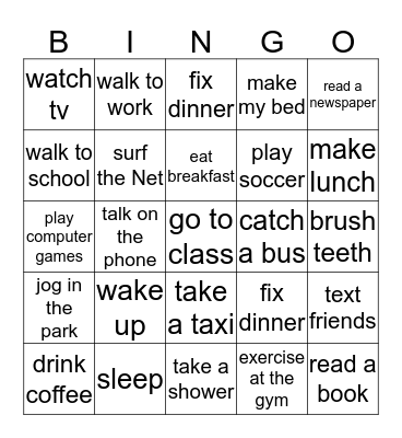 Daily Activities Bingo Card