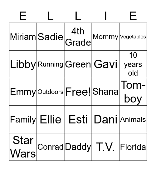 Ellie! Bingo Card
