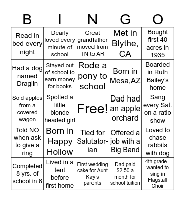 Jake and Dorothy Bingo Card