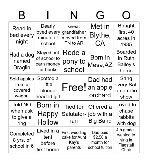 Jake and Dorothy Bingo Card