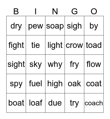 i, o, u long sound Bingo Card