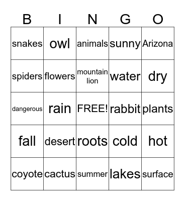 The Desert Bingo Card
