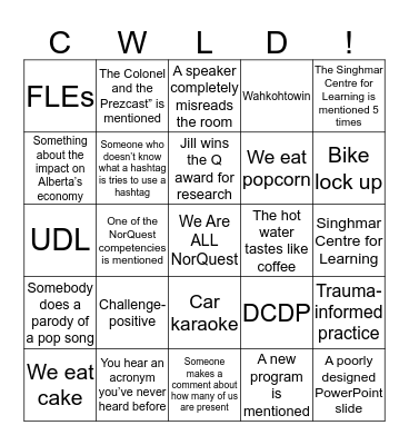 College-Wide Learning Bingo! Bingo Card