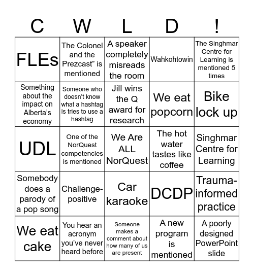 College-Wide Learning Bingo! Bingo Card