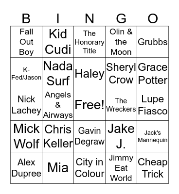 Musical Acts of OTH Bingo Card