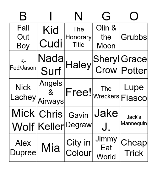 Musical Acts of OTH Bingo Card