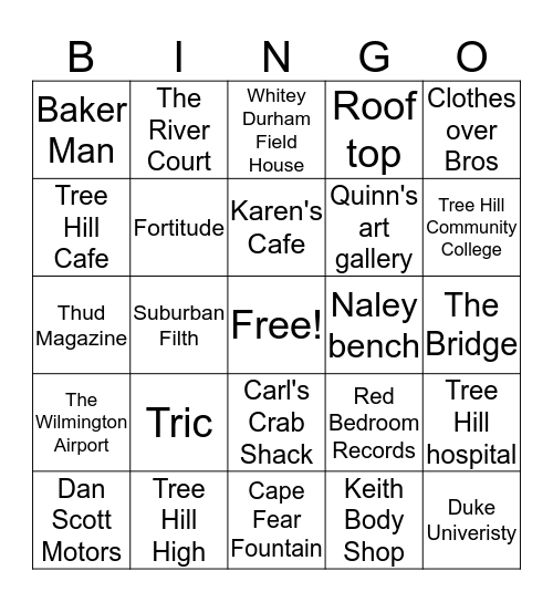 Places in the show Bingo Card