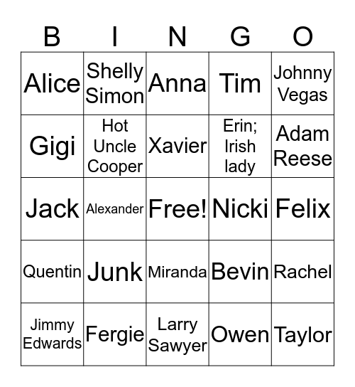 Supporting Cast of OTH Bingo Card