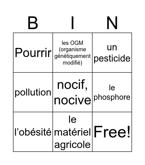 Table 5 Bingo Card