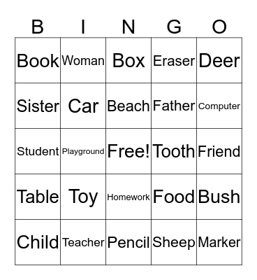 Plurals! Bingo Card
