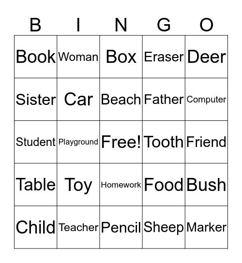 Plurals! Bingo Card