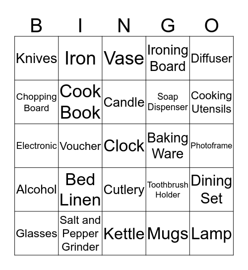 Bridal Shower  Bingo Card