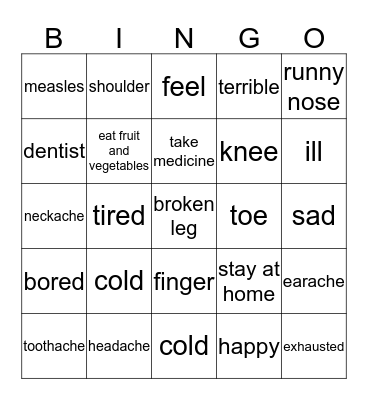 ıllness Bingo Card