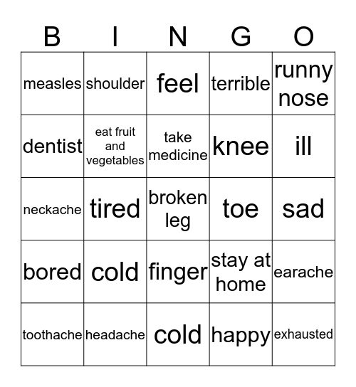 ıllness Bingo Card