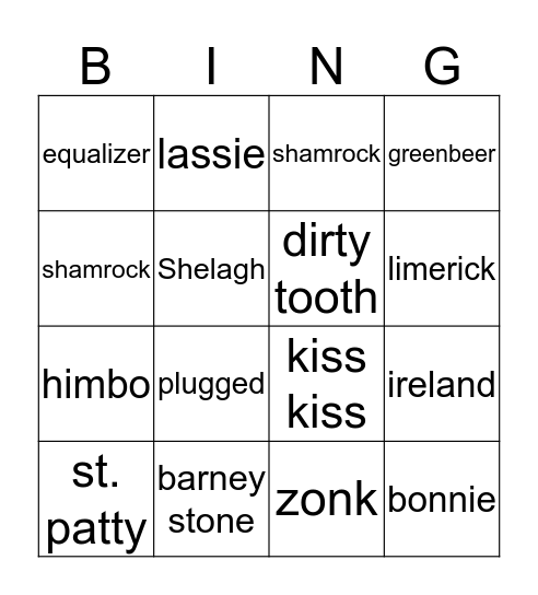 lucky irish Bingo Card